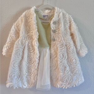 Blueberi Boulevard Ivory Rose Patterned Kids Dress and Coat